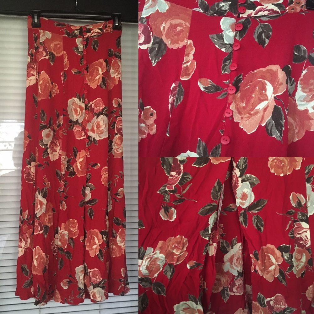 Express Vintage High Waisted Red Floral Skirt